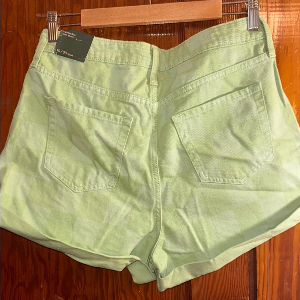 Wild Fable Green Jean Shorts Cuffed Hem Checker Board Pattern - Picture 5 of 5